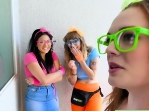 3 bffs babysitters share a guys cock and a teen facesits him