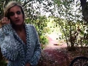 Black guy fucking a sensuous babe doggystyle in the woods