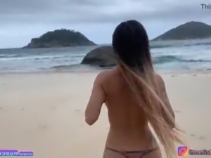 HOT BLONDE HAVING SEX ON THE BEACH WITH HER HUSBAND AND STILL LET THE FAN...