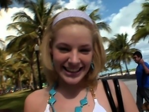 Skinny student teen pick up at the beach in holiday