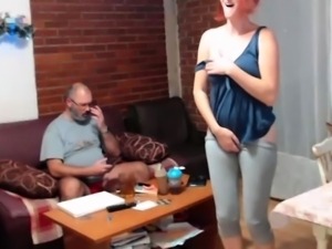 Redhead amateur mature woman sucking and fucking on sofa