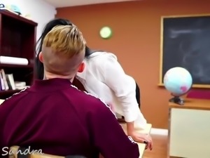 Latina MILF teacher fucked on the table by her naughty student