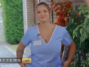 A sexy nurse with big forms came to the call to have a juicy fuck.