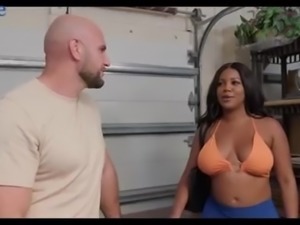 Curvy ebony whore swallows Jmac's dick and fucks in doggy way