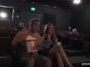 Horny beauty fucks her date in the movie theater till facial