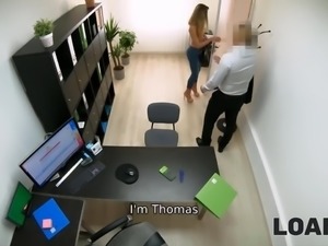 Blonde MILF bombshell loans her pussy and fucks in the office