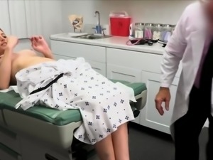 Old doctor pumping sexy patient during check up