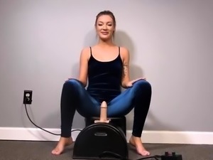 Cute blonde teen cums hard and often riding the sybian