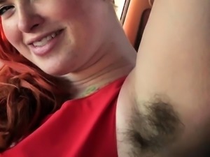 Redhead milf fucks hairy pussy