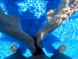 Cum craving babe sucks POV cock dry and clean poolside