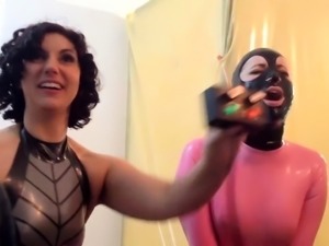 Femdom fetish mistresses fuck bdsm loser with strapon