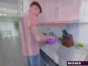 Busty stepmom was cock hungry, so she fucks him