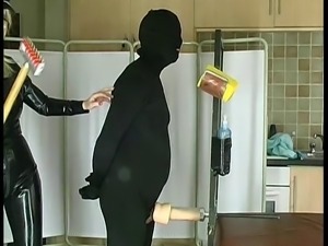 Slave fucks my fake pussy
