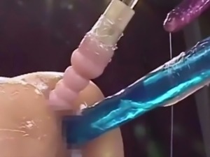 Asian girl gets a DP Fuckmachine